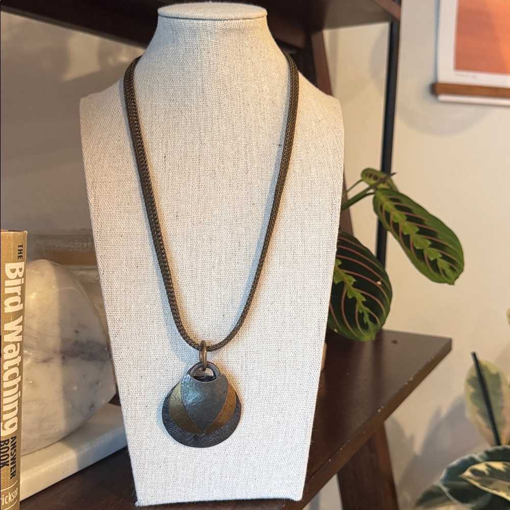 Marjorie Baer SF Vintage Mixed Metals Hammered Pendant Necklace
